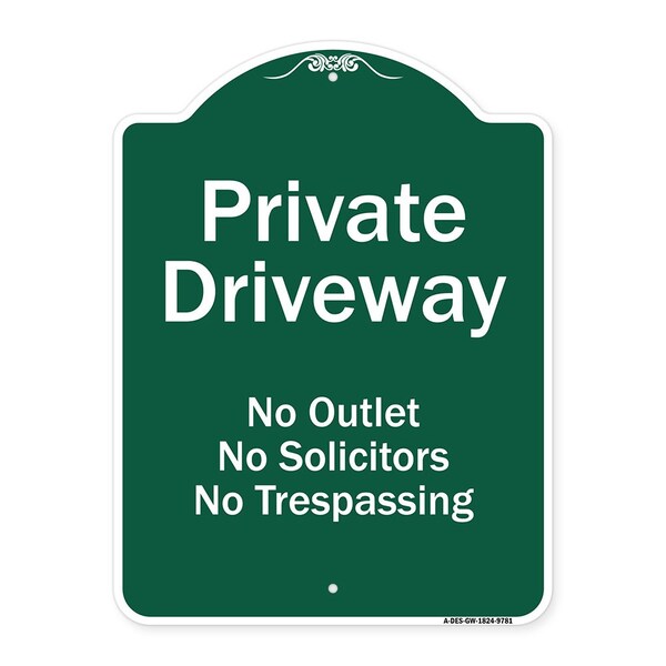 Private Driveway No Outlet Solicitors Or Trespassing Heavy-Gauge Aluminum Sign, 24" H, GW-1824-9781